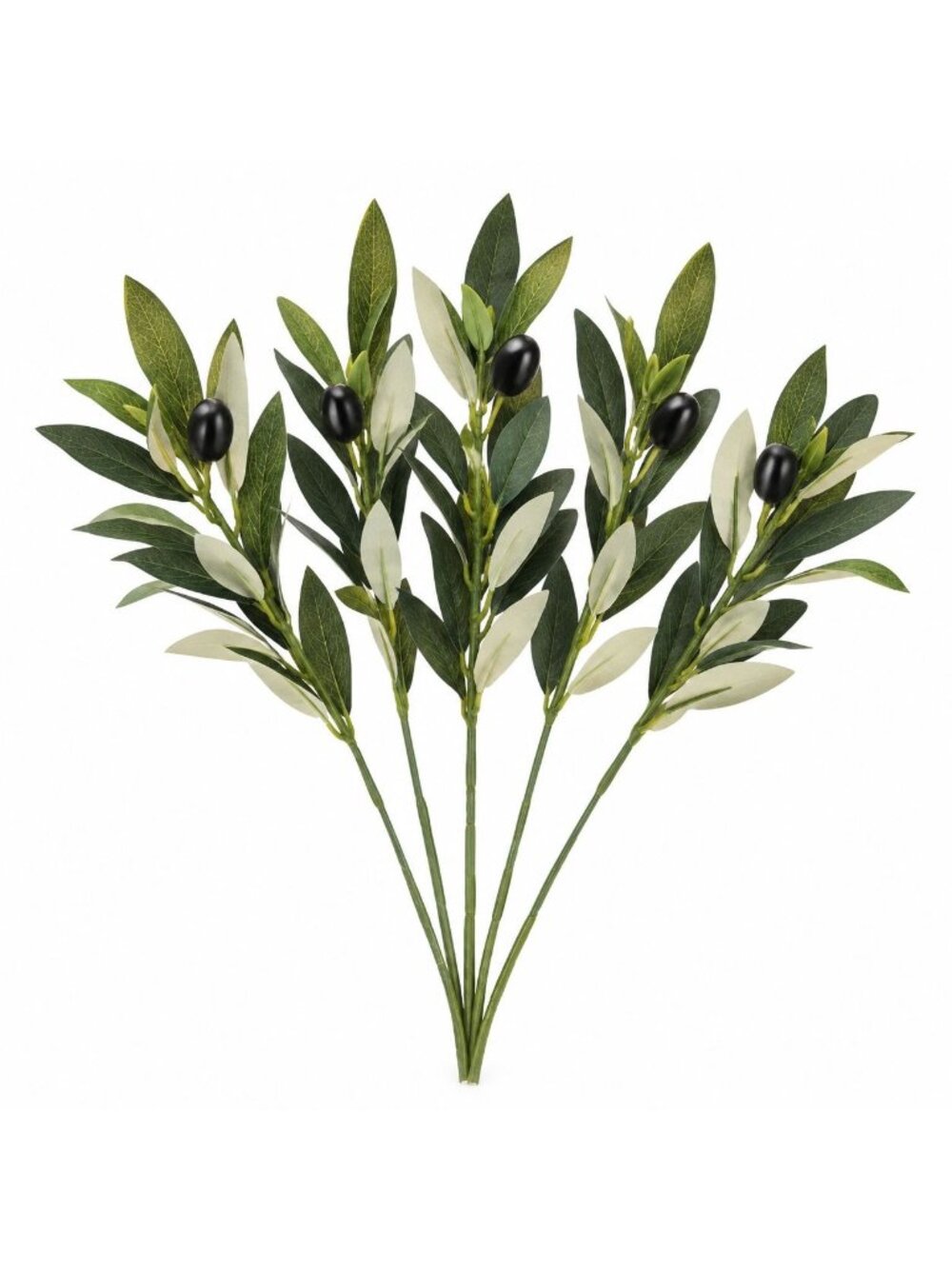 Artificial Olive Stems Set of 5, 11 Inch Faux Olive Branches with Olives, Weddin